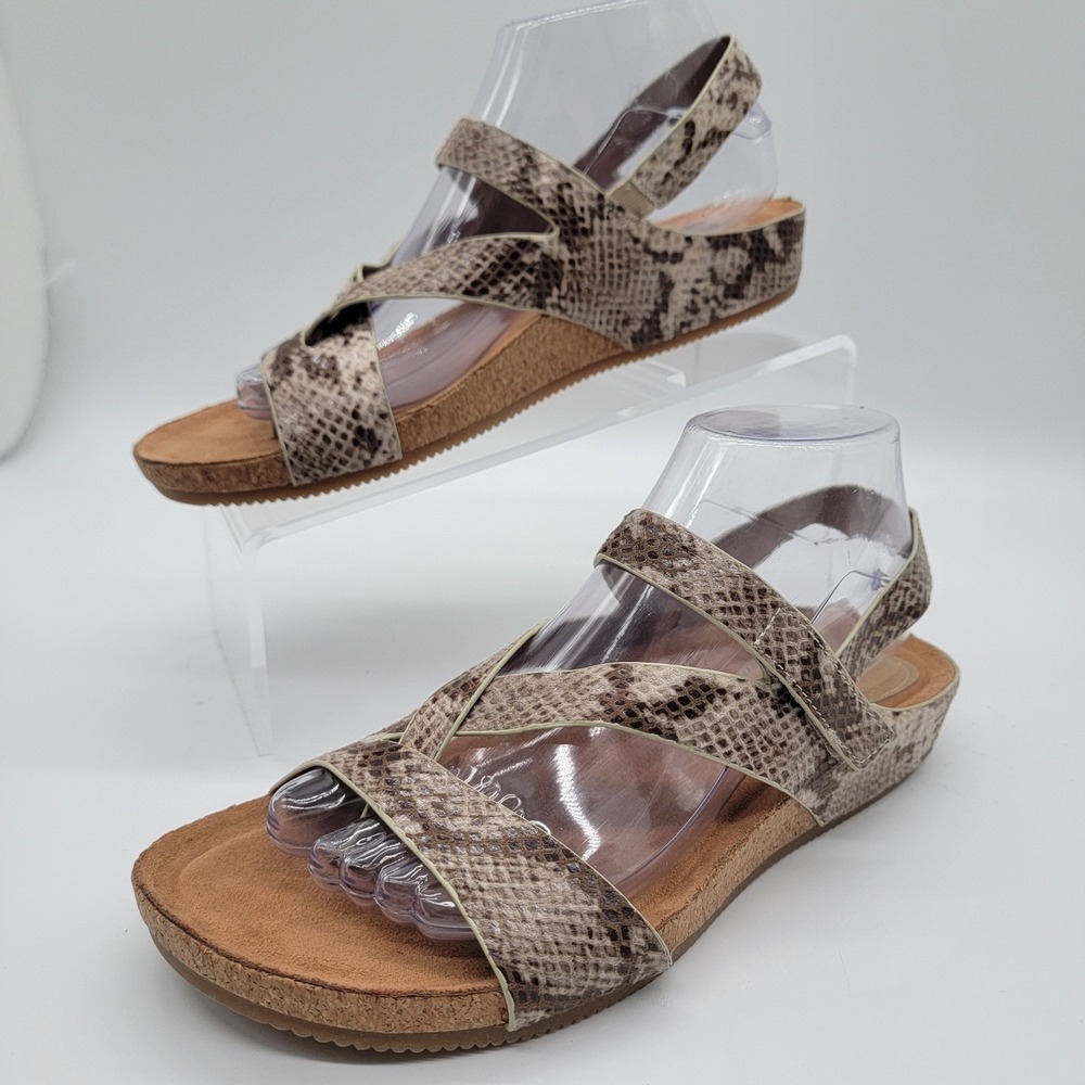 EuroSoft by Sofft Sandal Taupe Snake Print Lexie Strappy Wedge Sz 9M Adjustable
